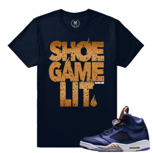 Air Jordan 5 Bronze Match Sneaker Tee | Shoe Game Lit | Navy T shirt