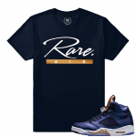 Air Jordan 5 Bronze Match Sneaker Tee | Rare Script | Navy T shirt