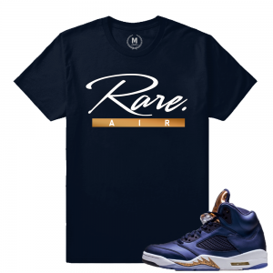 Air Jordan 5 Bronze Match Sneaker Tee | Rare Script | Navy T shirt