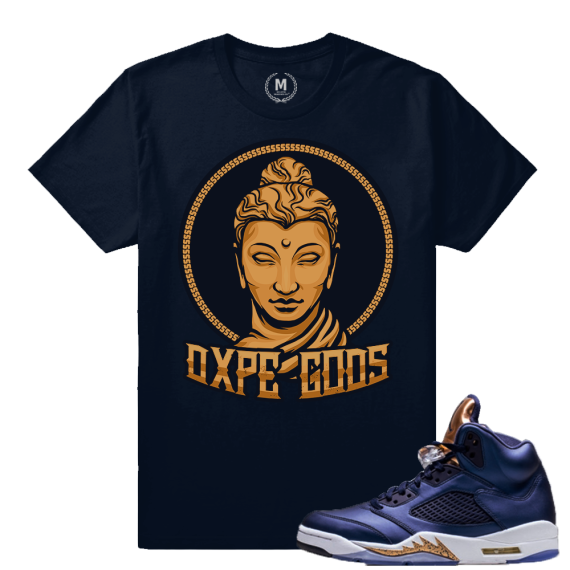 Air Jordan 5 Bronze Match Sneaker Tee | Dxpe Buddha | Navy T shirt