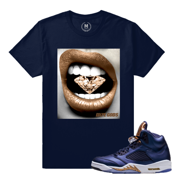 Air Jordan 5 Bronze Match Sneaker Tee | Diamond Lips | Navy T shirt