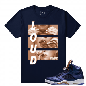 Air Jordan 5 Bronze Match Sneaker Tee | Loud Dxpe | Navy T shirt