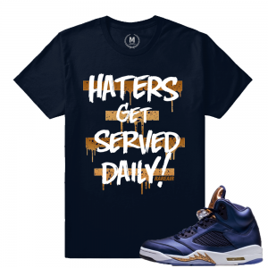 Air Jordan 5 Bronze Match Sneaker Tee | Haters Served | Navy T shirt