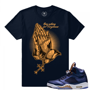 Air Jordan 5 Bronze Match Sneaker Tee | Forgiveness | Navy T shirt