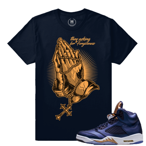 Air Jordan 5 Bronze Match Sneaker Tee | Forgiveness | Navy T shirt