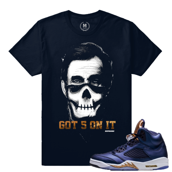 Air Jordan 5 Bronze Match Sneaker Tee | Got 5 On it Abe Lincoln | Navy T shirt