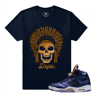 Air Jordan 5 Bronze Match Sneaker Tee | Chief Skull | Navy T shirt