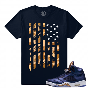 Air Jordan 5 Bronze Match Sneaker Tee | Bronze Camo Flag | Navy T shirt