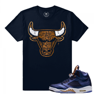 Air Jordan 5 Bronze Match Sneaker Tee | Bull Drip | Navy T shirt