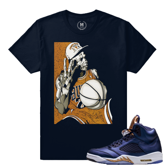 Air Jordan 5 Bronze Match Sneaker Tee | 3 Peat | Navy T shirt