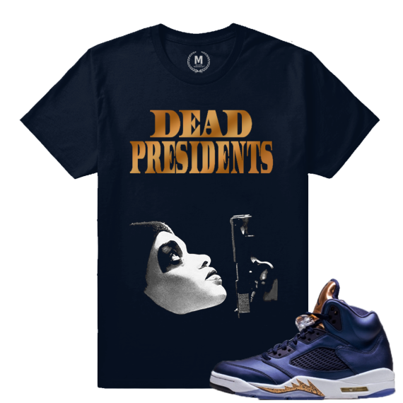 Air Jordan 5 Bronze Match Sneaker Tee | Dead Presidents | Navy T shirt