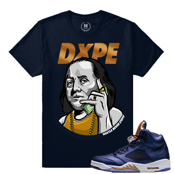 Air Jordan 5 Bronze Match Sneaker Tee | Dxpe Hustle | Navy T shirt