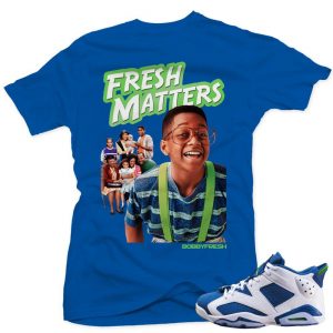 Air Jordan 6 Ghost Green lows shirts to match 'Fresh Matters' Royal Tee