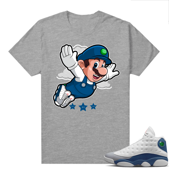 French Blue 13s Shirts Heather Grey Fly Mario