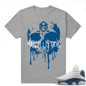 French Blue 13s Shirts Heather Grey Marcello Gior Skull Drip