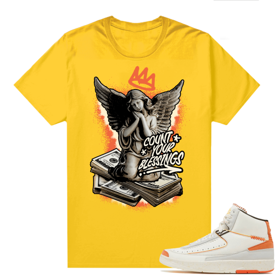 Jordan 2 Orange Sail Maison Chateau Rogue Shirts Gold Count Your Blessings