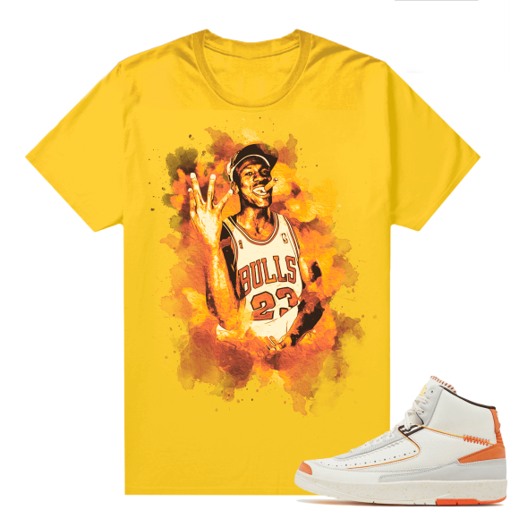 Jordan 2 Orange Sail Maison Chateau Rogue Shirts Gold Watercolor MJ Cigar