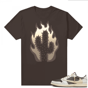 Travis Scott Jordan 1 Low Reverse Mocha Shirts Brown Cactus Flame