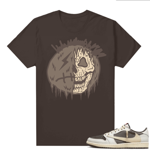 Travis Scott Jordan 1 Low Reverse Mocha Shirts Brown Cactus Skull