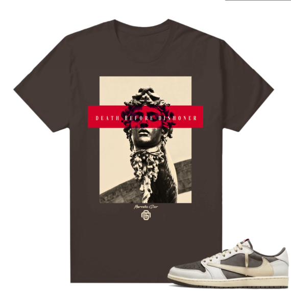 Travis Scott Jordan 1 Low Reverse Mocha Shirts Brown Marcello Gior Death Before Dishoner