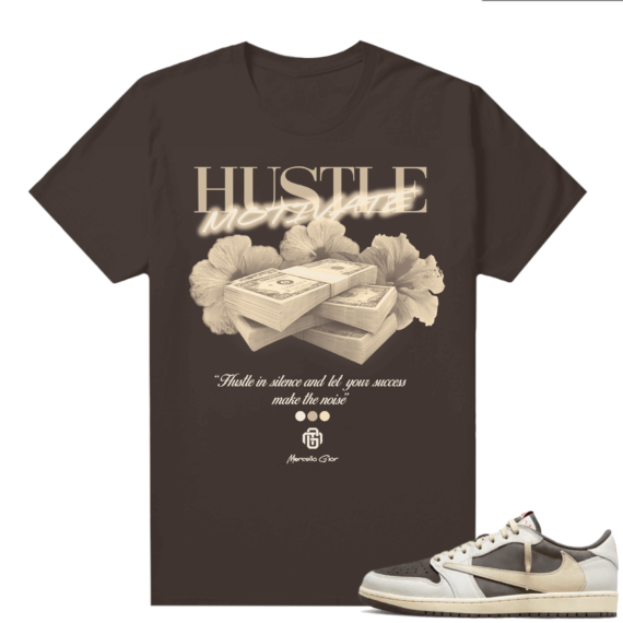 Travis Scott Jordan 1 Low Reverse Mocha Shirts Brown Marcello Gior Hustle Motivate