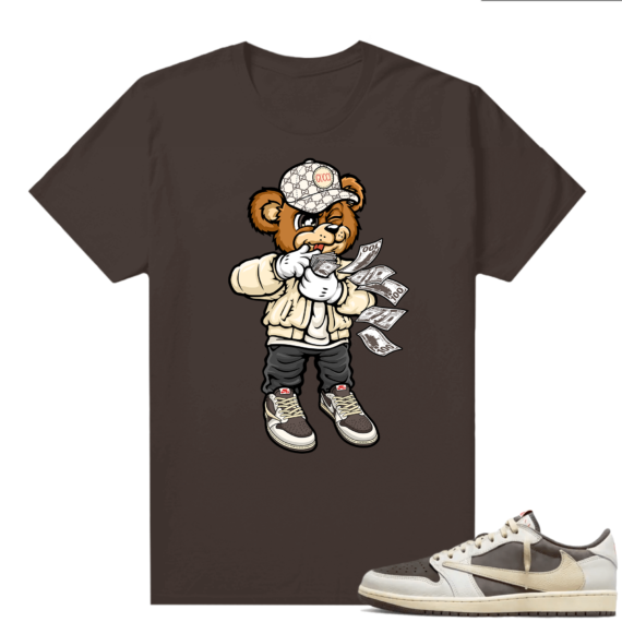 Travis Scott Jordan 1 Low Reverse Mocha Shirts Brown Rich Bear