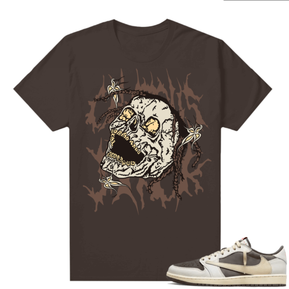 Travis Scott Jordan 1 Low Reverse Mocha Shirts Brown SWZY Cactus Jack Skull