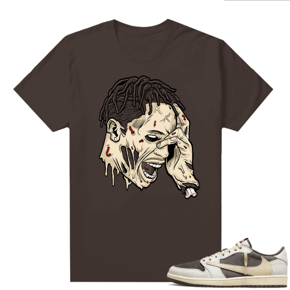 Travis Scott Jordan 1 Low Reverse Mocha Shirts Brown Travis Zombie