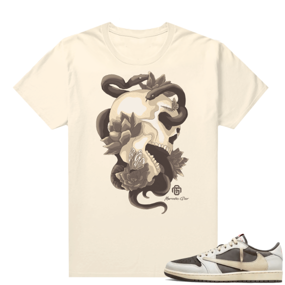 Travis Scott Jordan 1 Low Reverse Mocha Shirts Sail Marcello Gior Serpent Skull