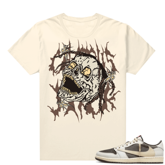 Travis Scott Jordan 1 Low Reverse Mocha Shirts Sail SWZY Cactus Jack Skull