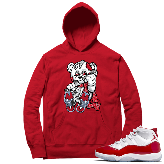 Cherry 11s  Hoodie Red Designer Money Bear