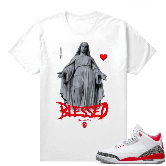 Fire Red 3s shirts  White Marcello Gior Blessed