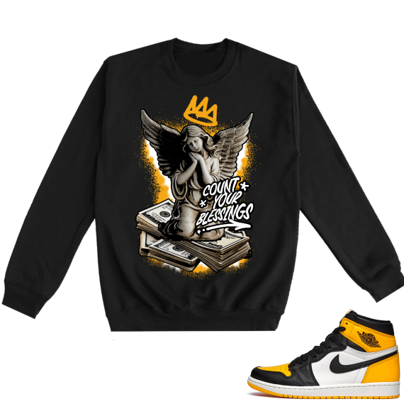 Jordan 1 Taxi  Crewneck Sweatshirt Black Count your Blessings