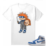 Jordan 1 True Blue shirts  White Chucky Halloween