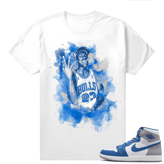 Jordan 1 True Blue shirts  White Cigar MJ Watercolor