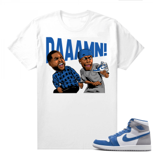 Jordan 1 True Blue shirts  White DAAAMN