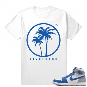 Jordan 1 True Blue shirts  White Live Fresh Palm Logo