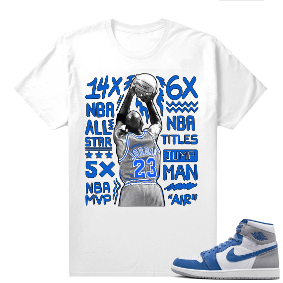 Jordan 1 True Blue shirts  White MJ Jumpshot