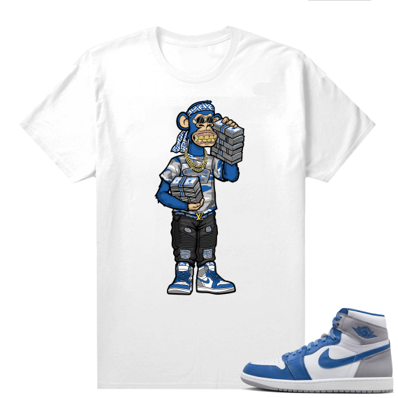 Jordan 1 True Blue shirts  White Rich Ape Matching T-Shirt