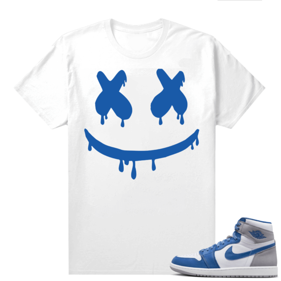 Jordan 1 True Blue shirts  White Smiley Drip