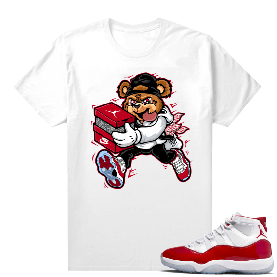 Jordan 11 Cherry shirts  White Bear Sneaker Heist