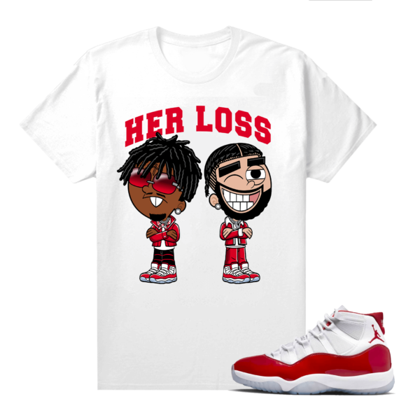 Jordan 11 Cherry shirts  White Her Loss 21 & Drake Cartoon