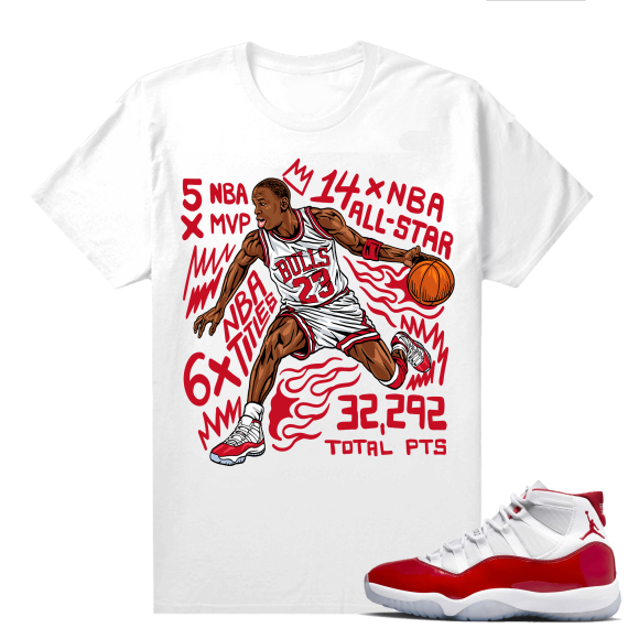 Jordan 11 Cherry shirts  White MJ Fastbreak