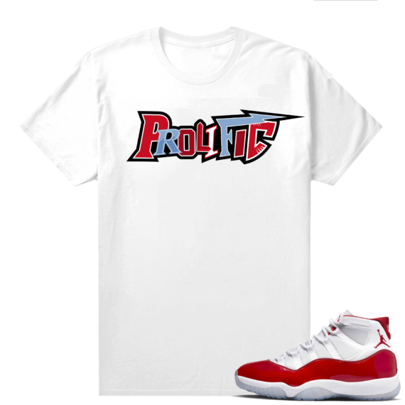 Jordan 11 Cherry shirts  White Prolific Letters