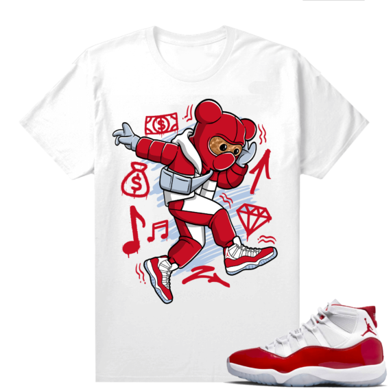 Jordan 11 Cherry shirts  White SWZY Sturdy Bear