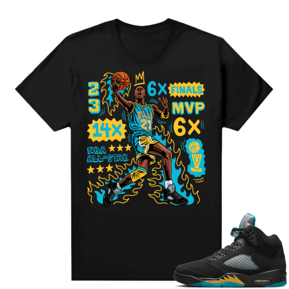 Jordan 5 Aqua shirts  Black MJ Flair