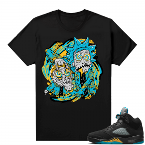 Jordan 5 Aqua shirts  Black Tripped Out Rick & Morty