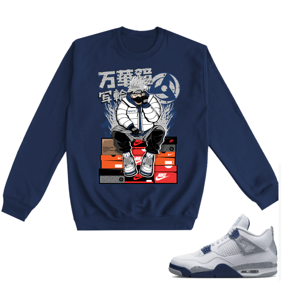 Midnight Navy 4s Crewneck Sweatshirts  Navy Anime Kakashi Hype