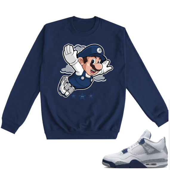 Midnight Navy 4s Crewneck Sweatshirts  Navy Fly Mario