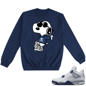 Midnight Navy 4s Crewneck Sweatshirts  Navy Fly Snoopy